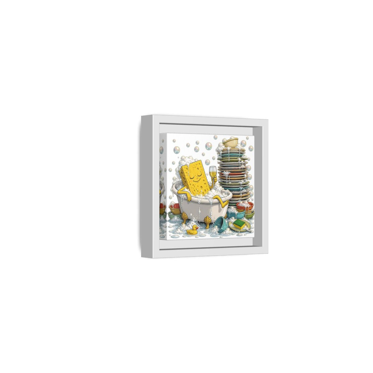 Side Mockup 22. Relaxing Sponge In Tub shown as framed canvas print