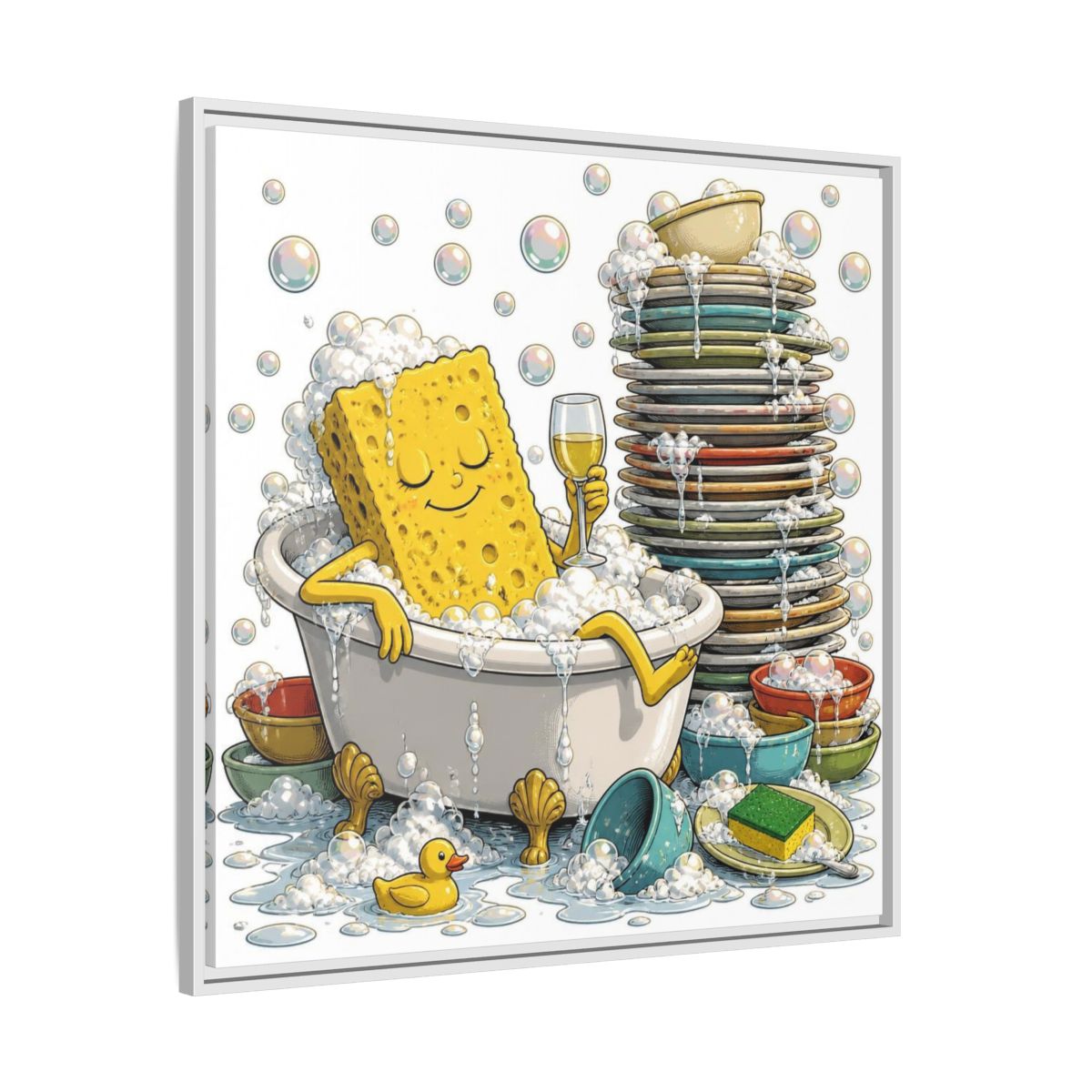 Side Mockup 25. Relaxing Sponge In Tub shown as framed canvas print