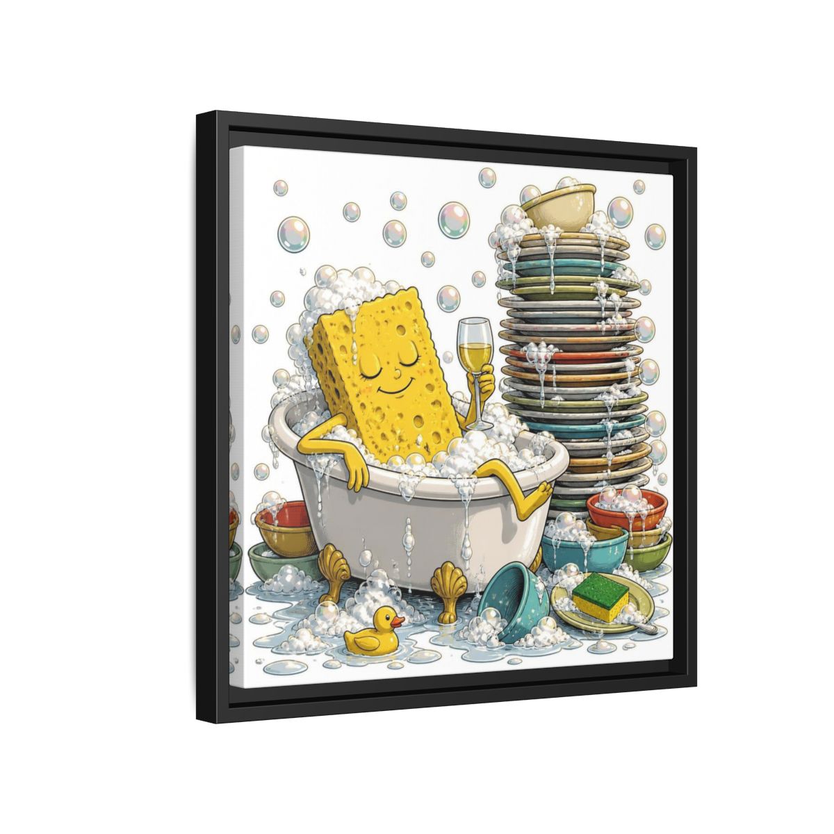 Side Mockup 15. Relaxing Sponge In Tub shown as framed canvas print