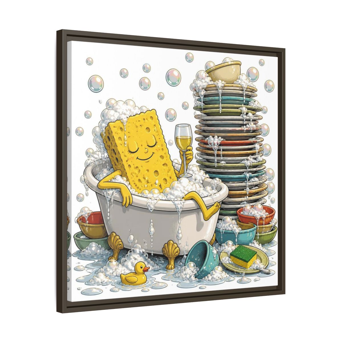 Side Mockup 27. Relaxing Sponge In Tub shown as framed canvas print