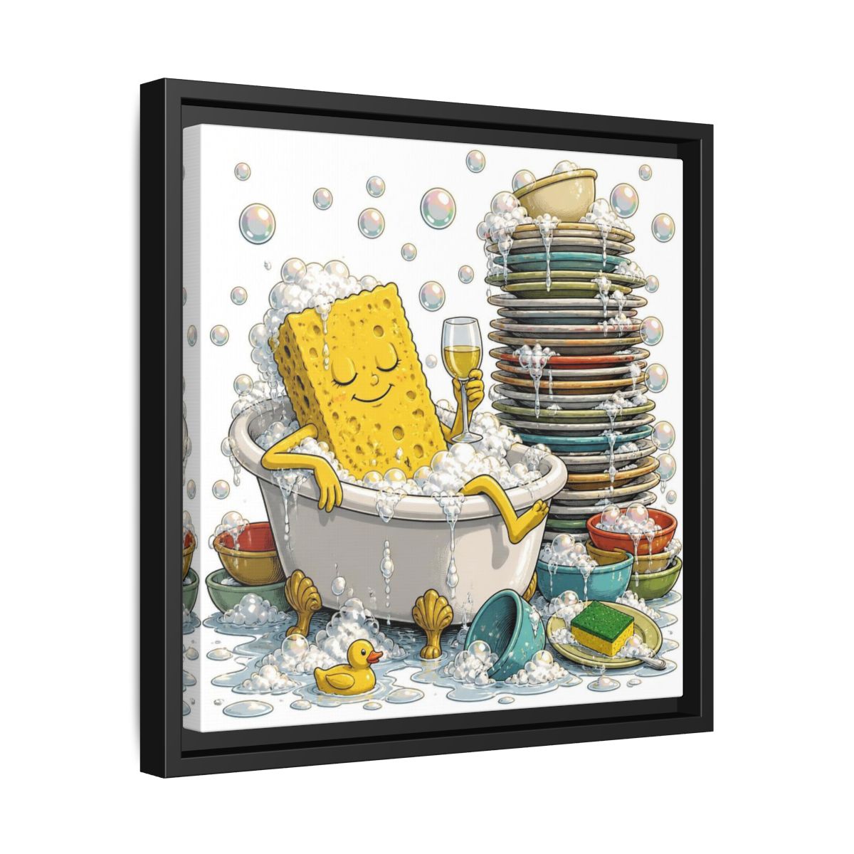 Side Mockup 32. Relaxing Sponge In Tub shown as framed canvas print