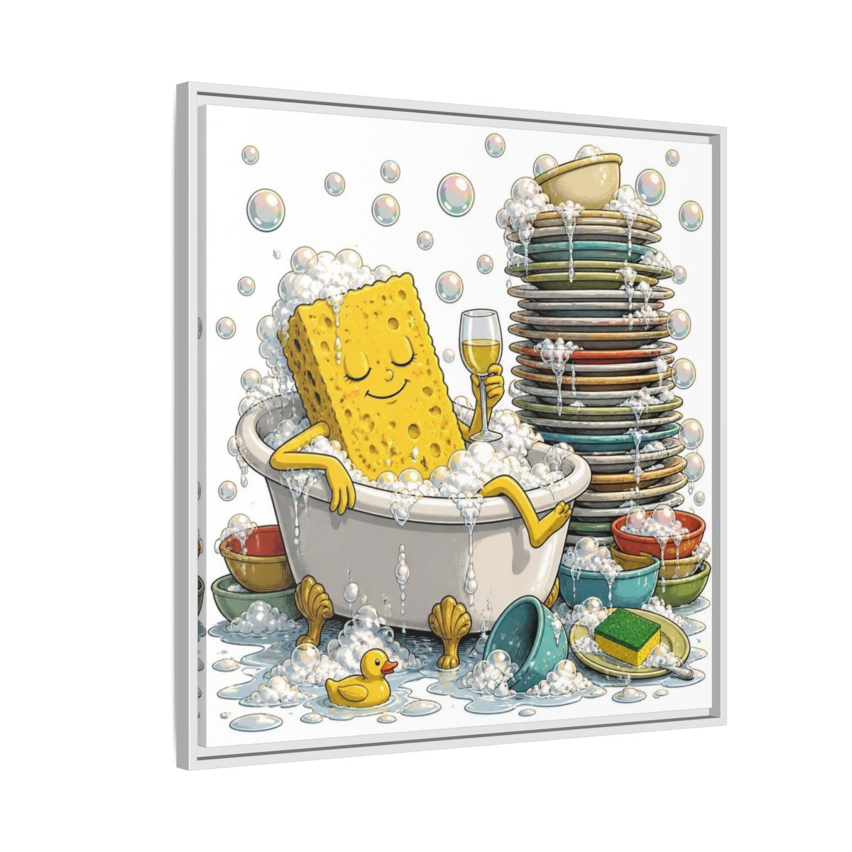 Side Mockup 7. Relaxing Sponge In Tub shown as framed canvas print