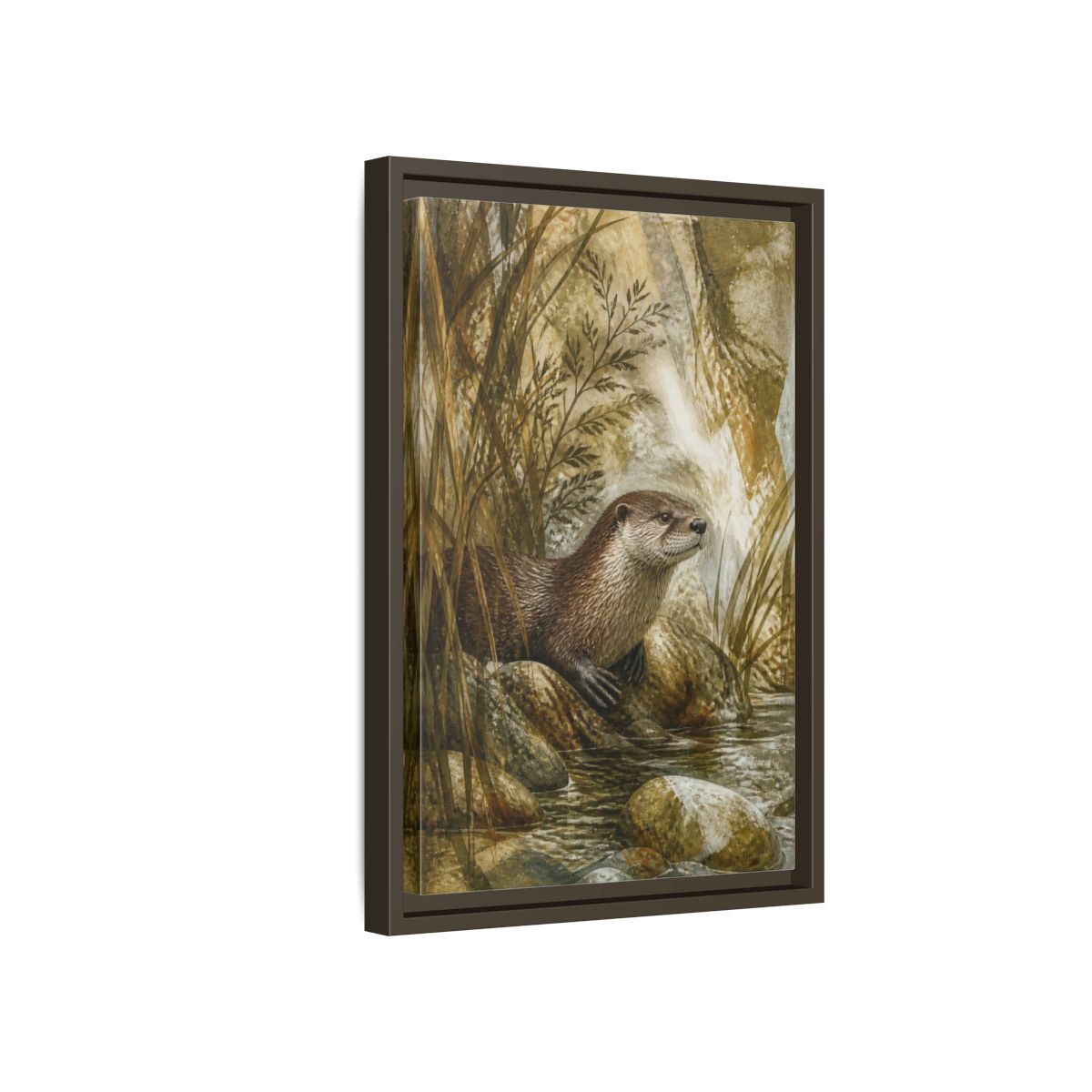 Side Mockup 5. River Otter Nature Study shown as framed canvas print