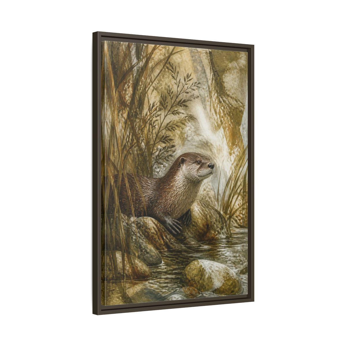 Side Mockup 11. River Otter Nature Study shown as framed canvas print