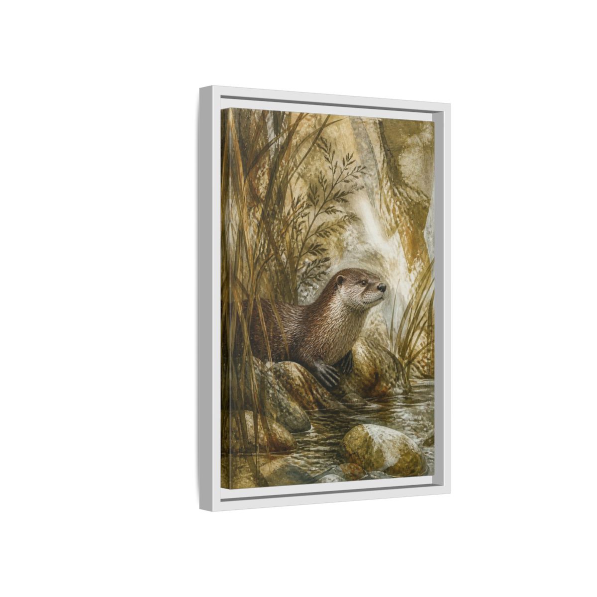 Side Mockup 4. River Otter Nature Study shown as framed canvas print