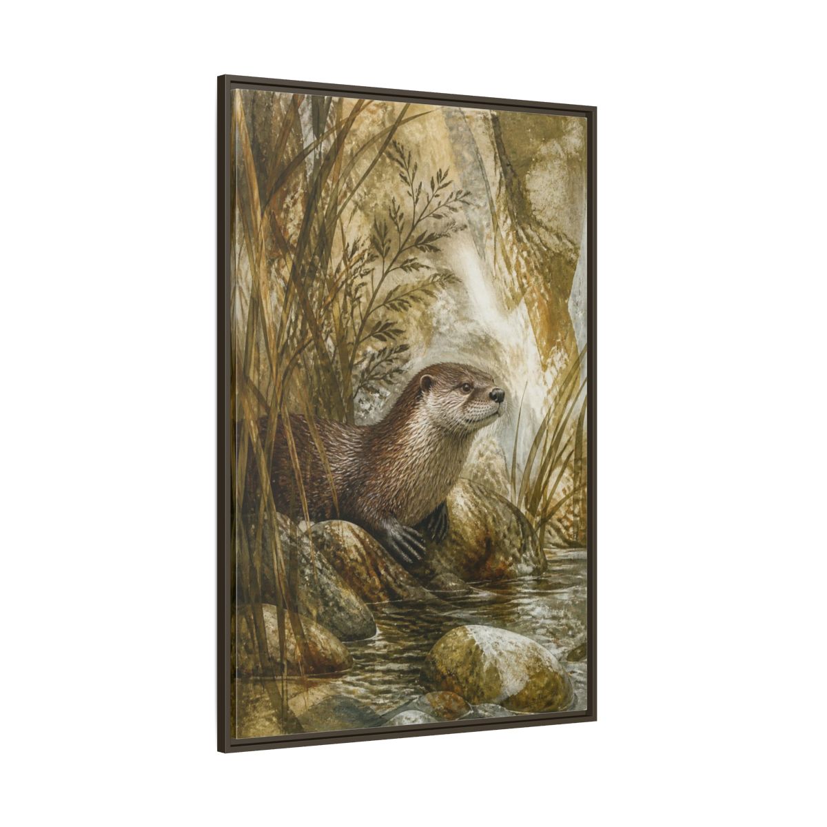 Side Mockup 8. River Otter Nature Study shown as framed canvas print