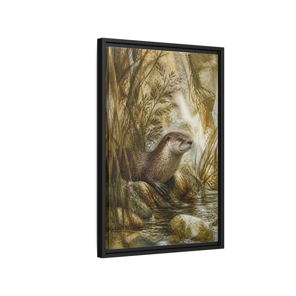 Side Mockup 3. River Otter Nature Study shown as framed canvas print