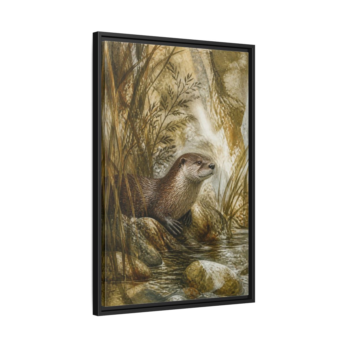 Side Mockup 14. River Otter Nature Study shown as framed canvas print
