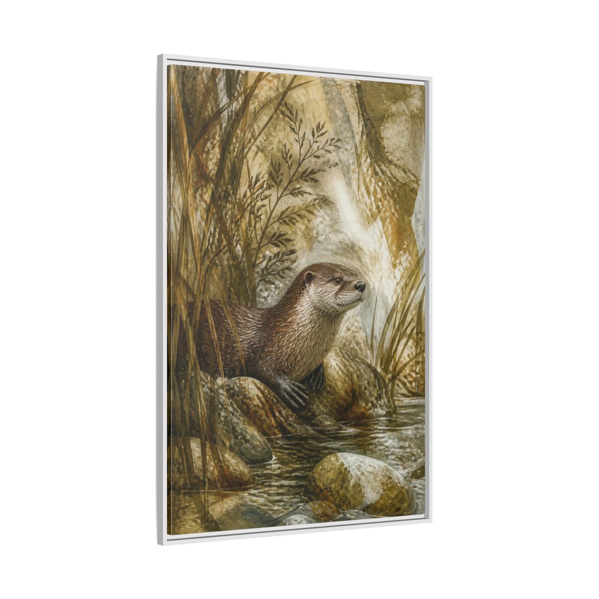Side Mockup 7. River Otter Nature Study shown as framed canvas print