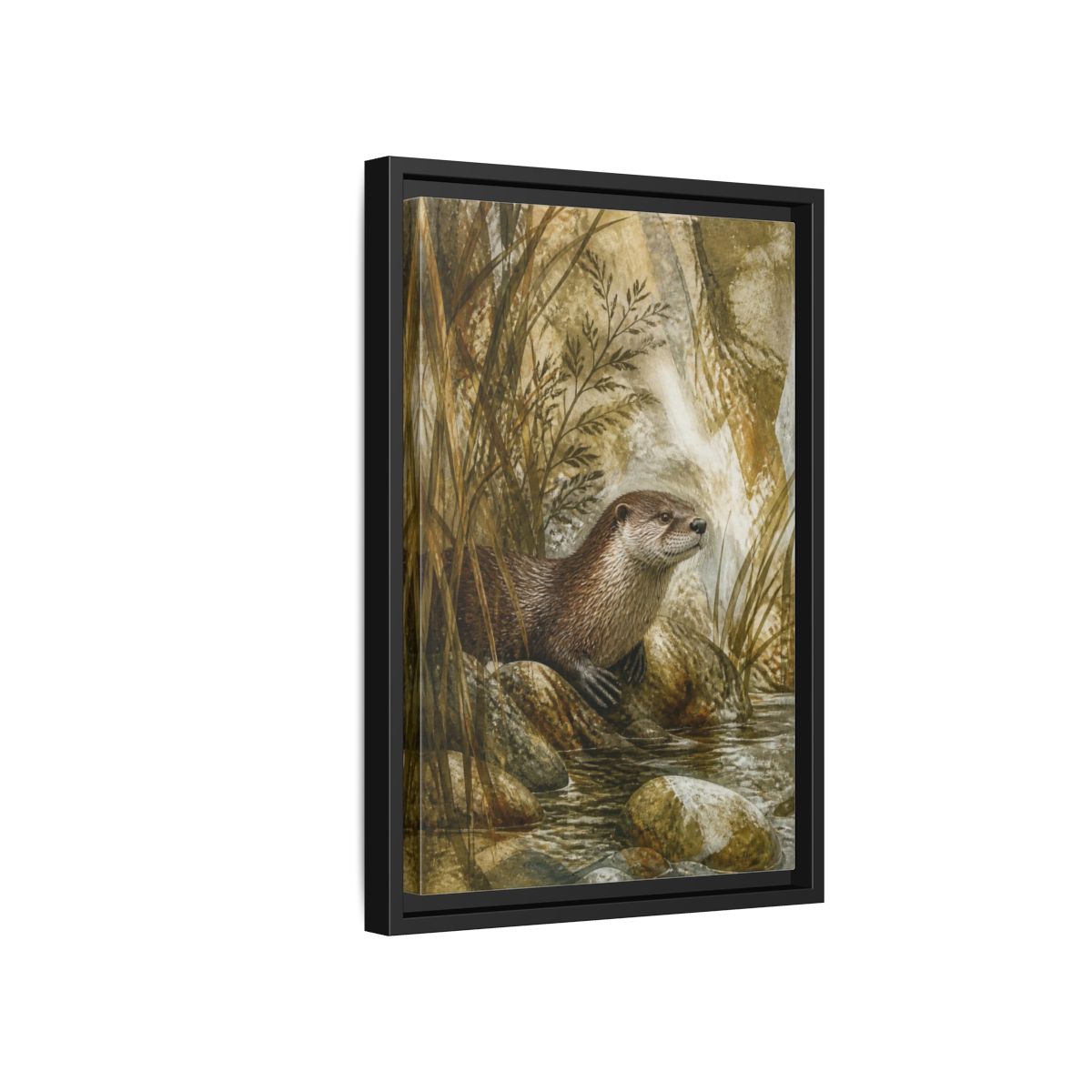 Side Mockup 6. River Otter Nature Study shown as framed canvas print