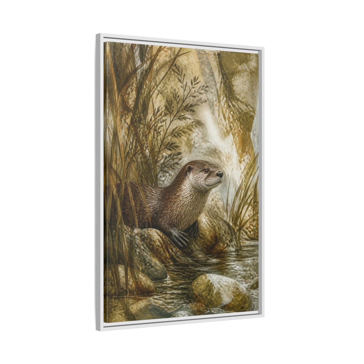 Side Mockup 9. River Otter Nature Study shown as framed canvas print