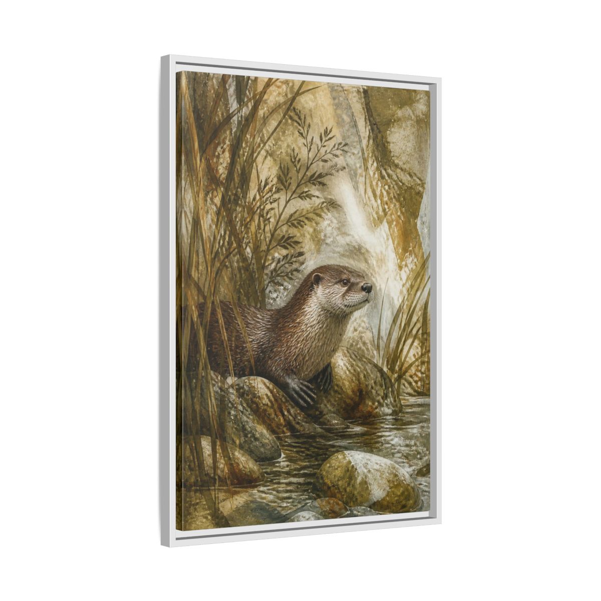 Side Mockup 10. River Otter Nature Study shown as framed canvas print
