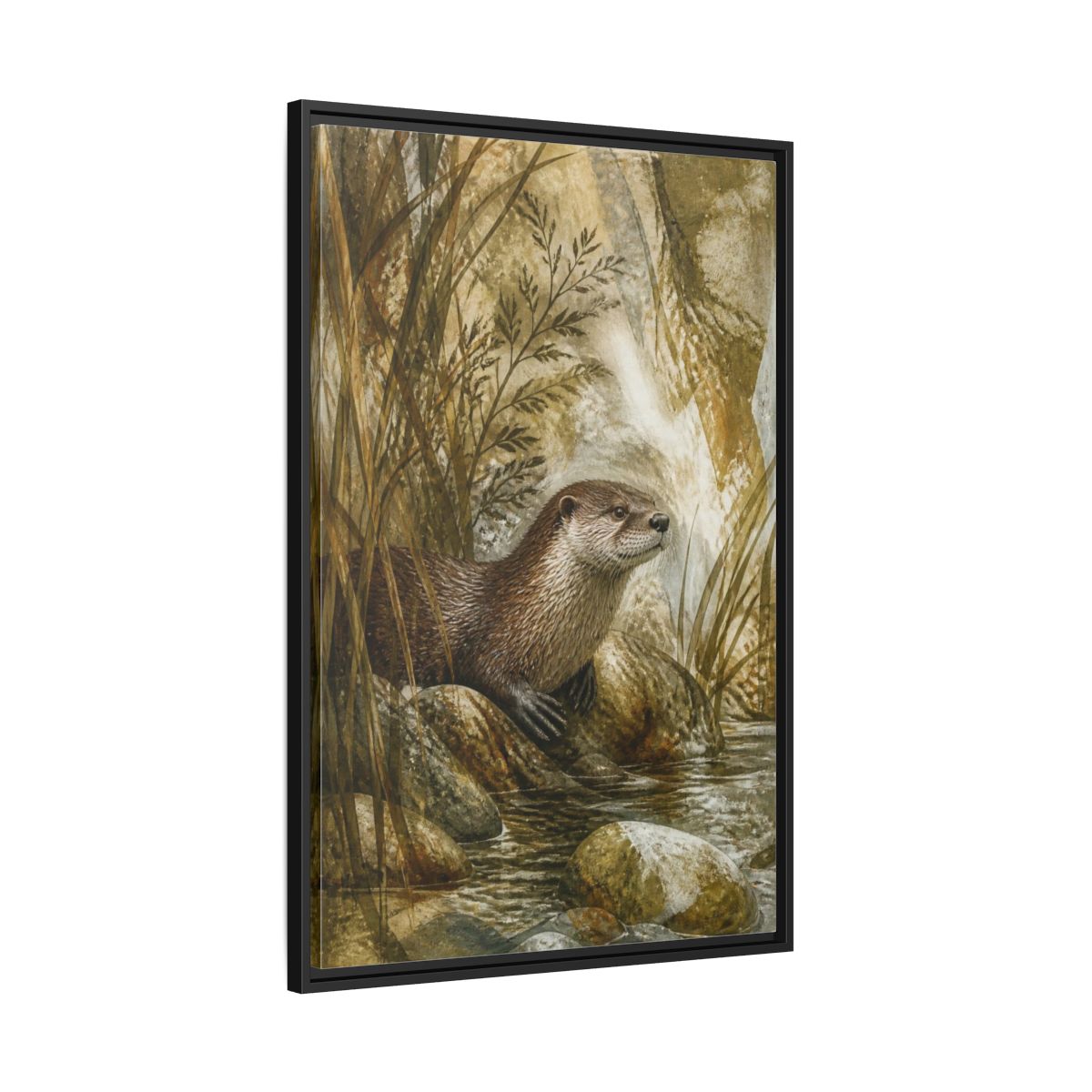 Side Mockup 13. River Otter Nature Study shown as framed canvas print