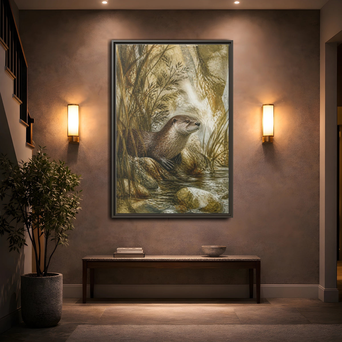 Mockup 2. River Otter Nature Study shown as framed canvas print