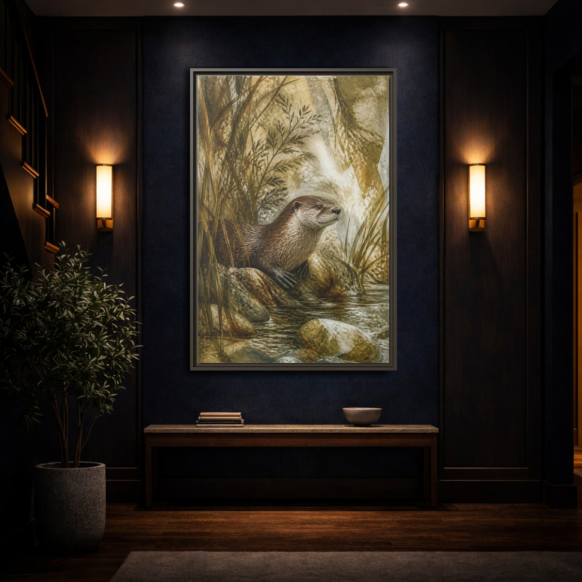 Mockup 4. River Otter Nature Study shown as framed canvas print