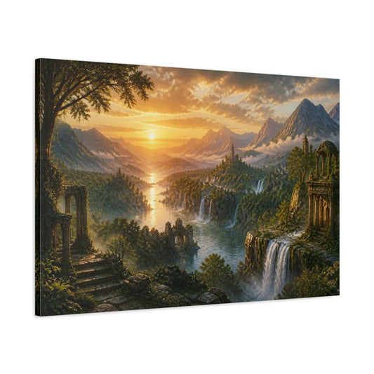 Main Mockup. River Valley Landscape At Sunrise shown as canvas print