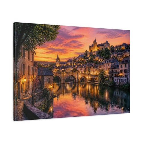 Main Mockup. Riverside Landscape At Sunset shown as canvas print