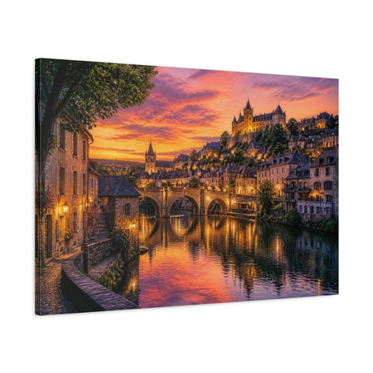 Main Mockup. Riverside Landscape At Sunset shown as canvas print