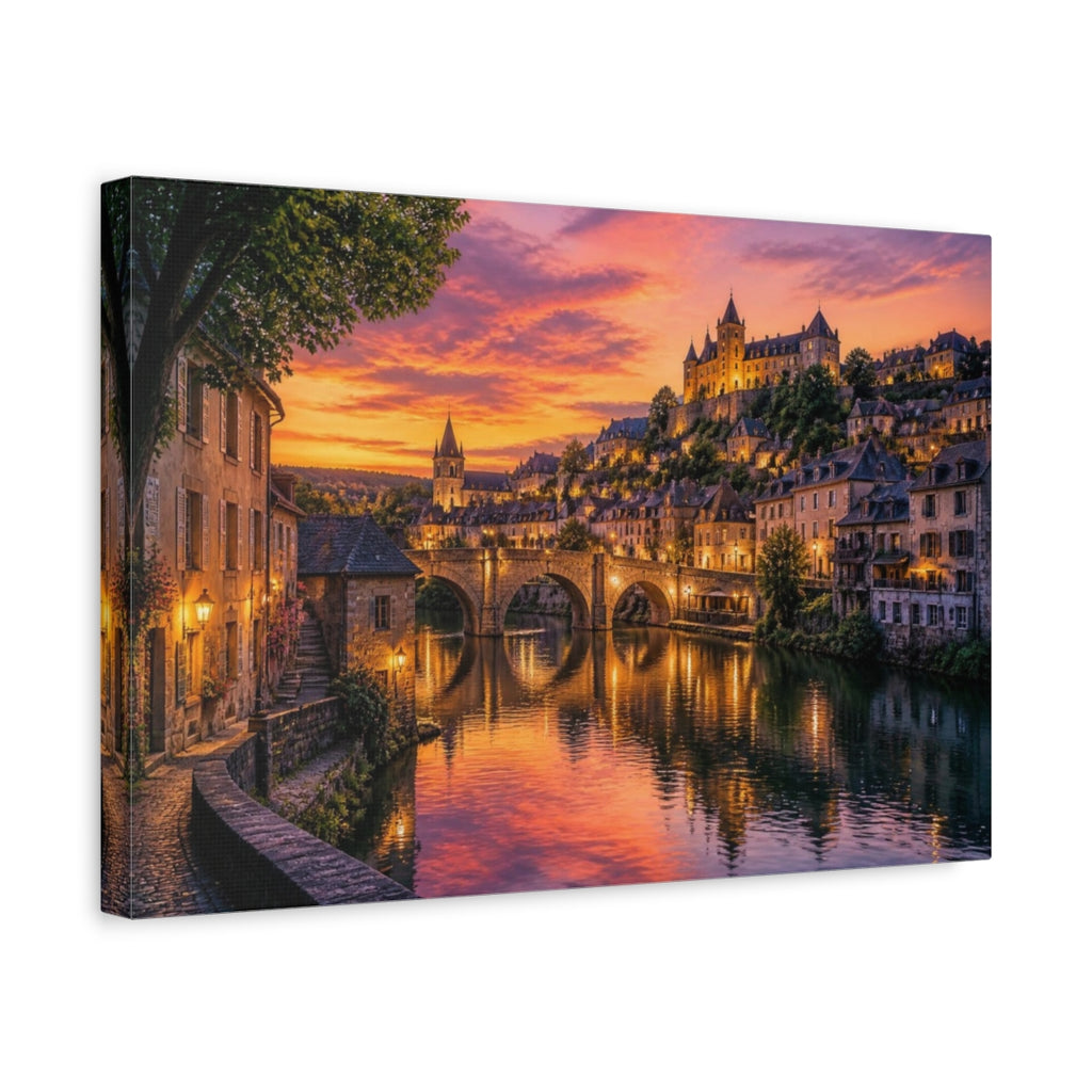 Side Mockup 4. Riverside Landscape At Sunset shown as canvas print