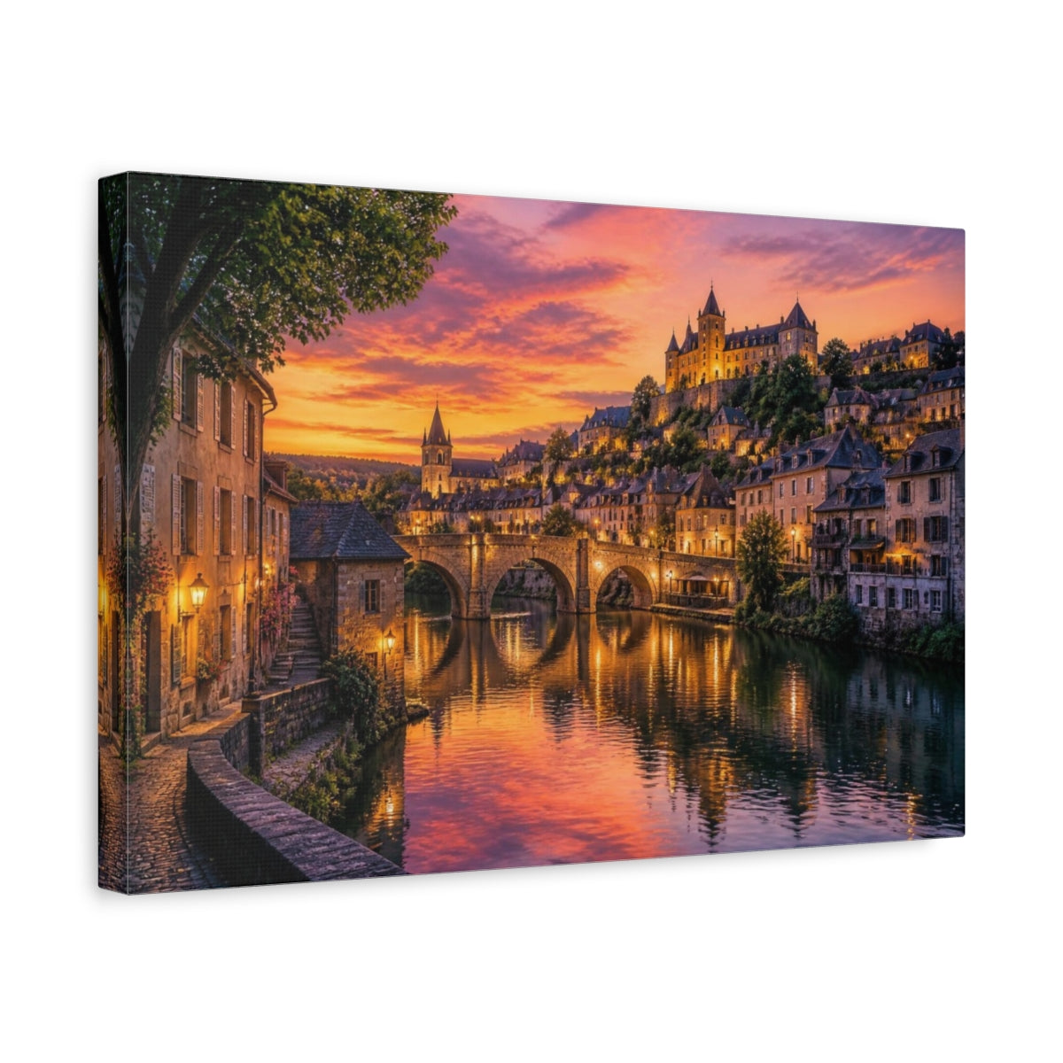 Side Mockup 4. Riverside Landscape At Sunset shown as canvas print