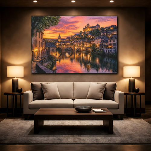 Mockup 2. Riverside Landscape At Sunset shown as canvas print