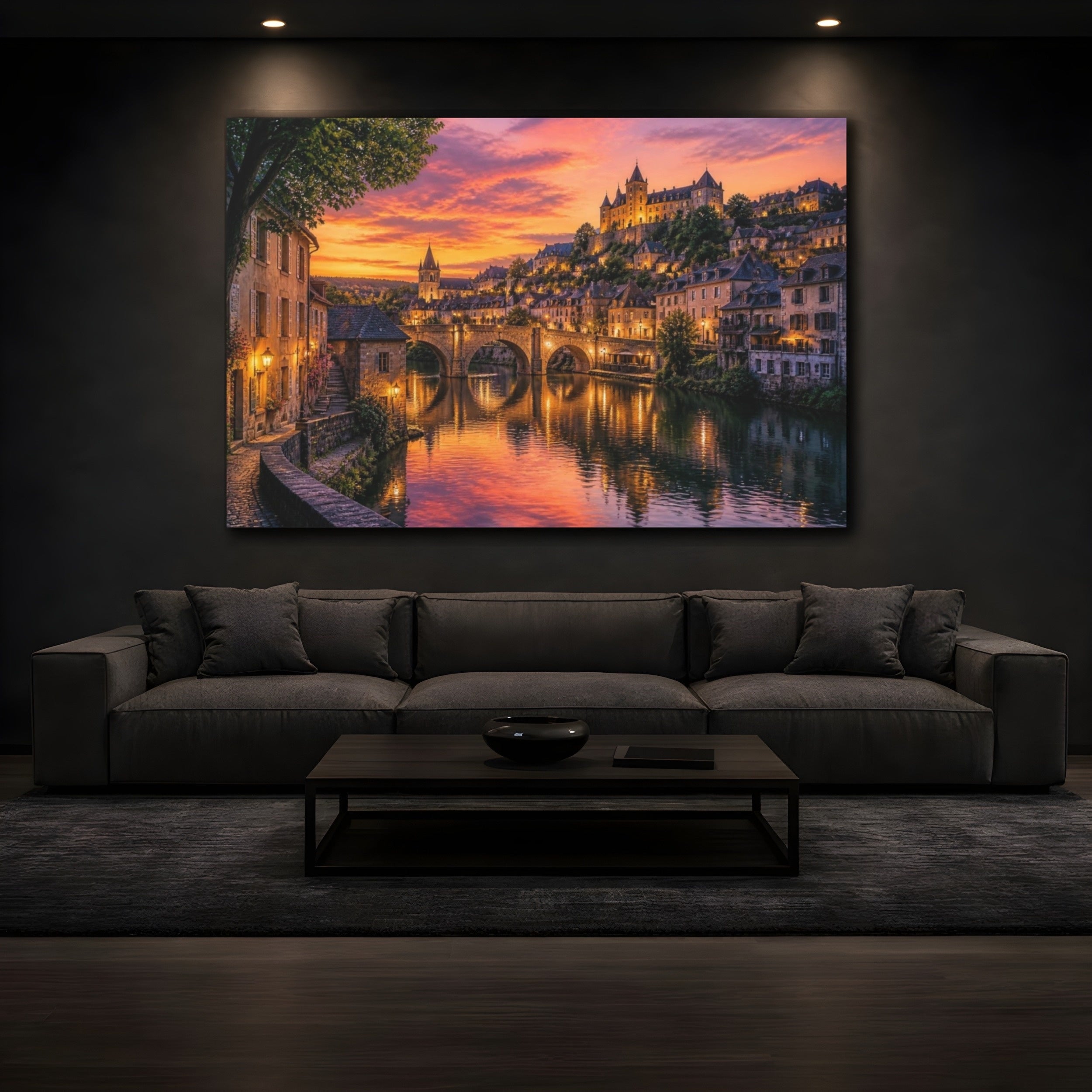 Mockup 3. Riverside Landscape At Sunset shown as canvas print