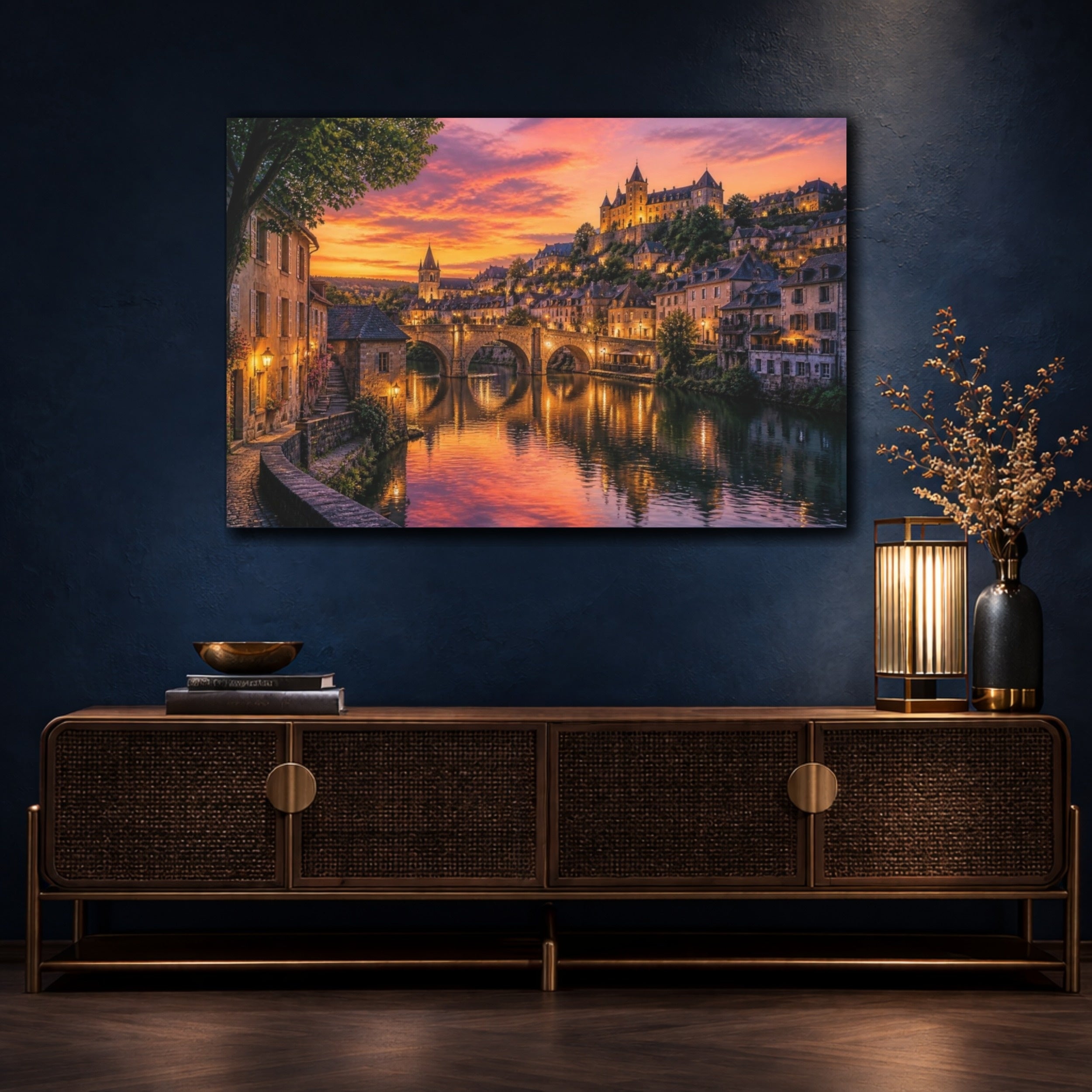 Mockup 4. Riverside Landscape At Sunset shown as canvas print