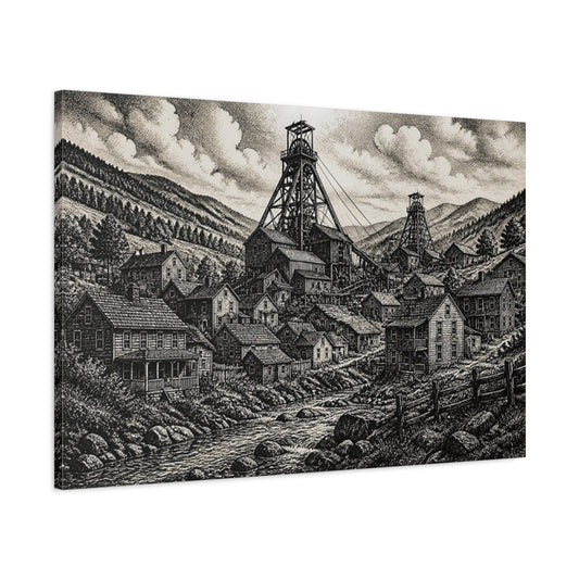 Main Mockup. Riverside Mining Town shown as canvas print