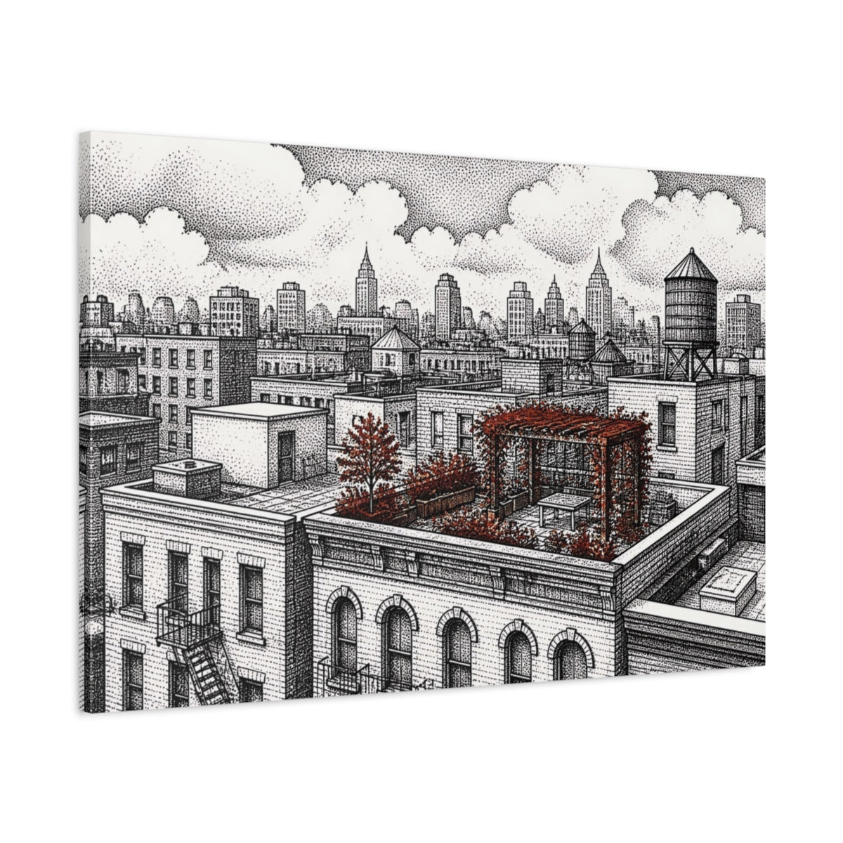 Main Mockup. Rooftop Garden Retreat shown as canvas print
