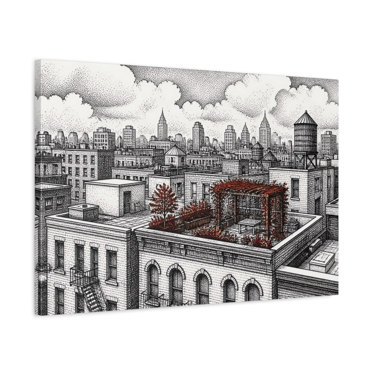 Side Mockup 2. Rooftop Garden Retreat shown as canvas print