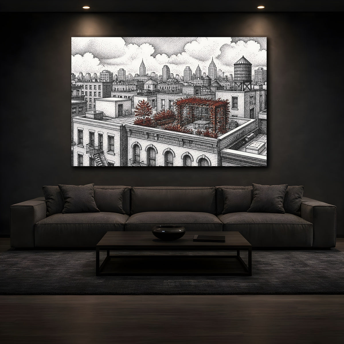 Mockup 3. Rooftop Garden Retreat shown as canvas print