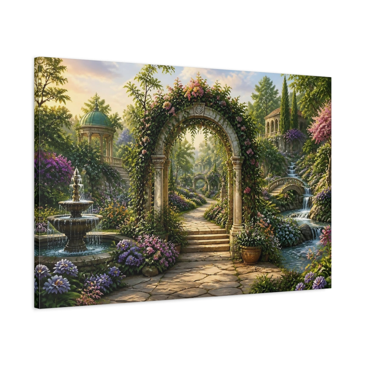 Main Mockup. Rose-Covered Garden Arch shown as canvas print