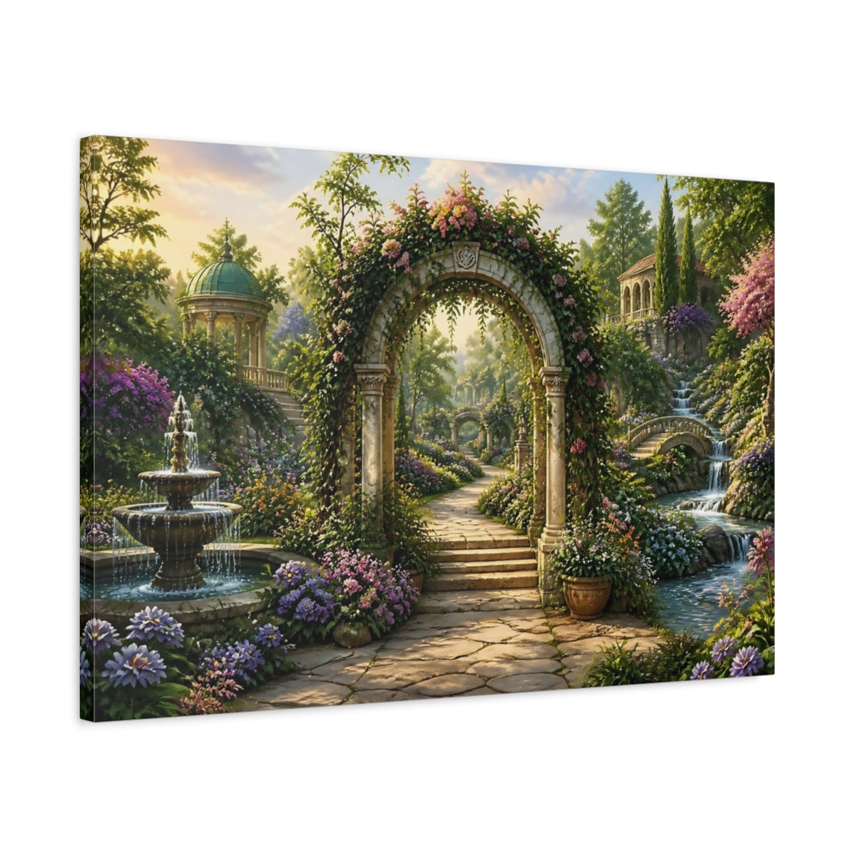 Side Mockup 2. Rose-Covered Garden Arch shown as canvas print