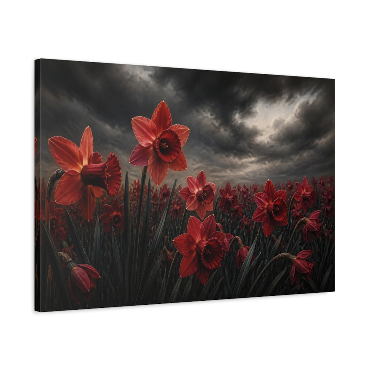 Side Mockup 2. Ruby Daffodil Flowers shown as canvas print