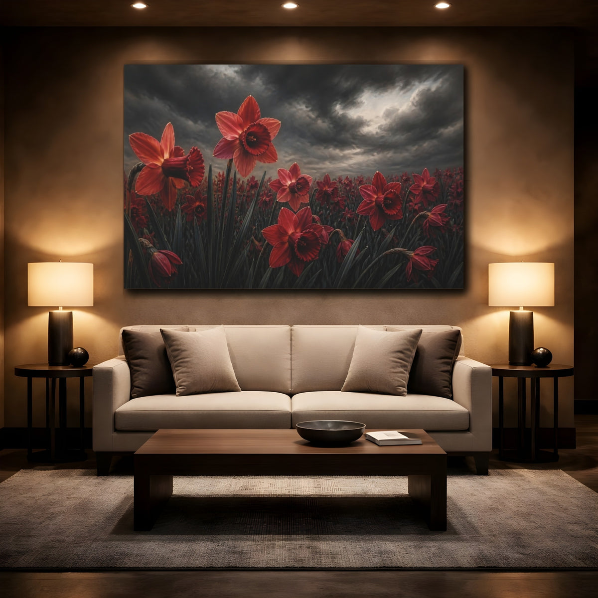 Mockup 2. Ruby Daffodil Flowers shown as canvas print