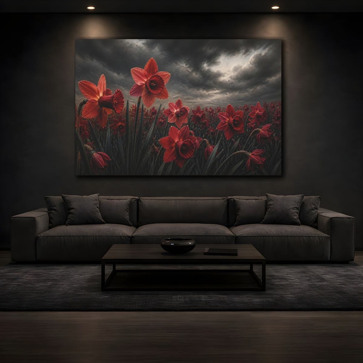 Mockup 3. Ruby Daffodil Flowers shown as canvas print
