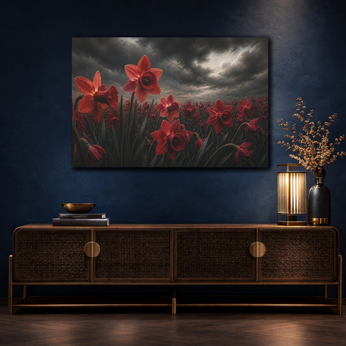 Mockup 4. Ruby Daffodil Flowers shown as canvas print