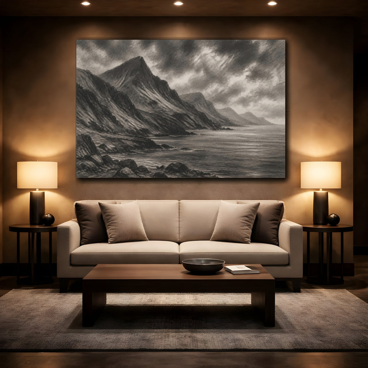 Mockup 2. Rugged Coastal Landscape shown as canvas print