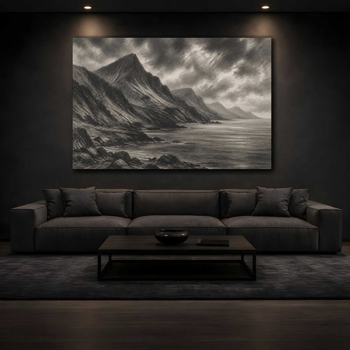 Mockup 3. Rugged Coastal Landscape shown as canvas print