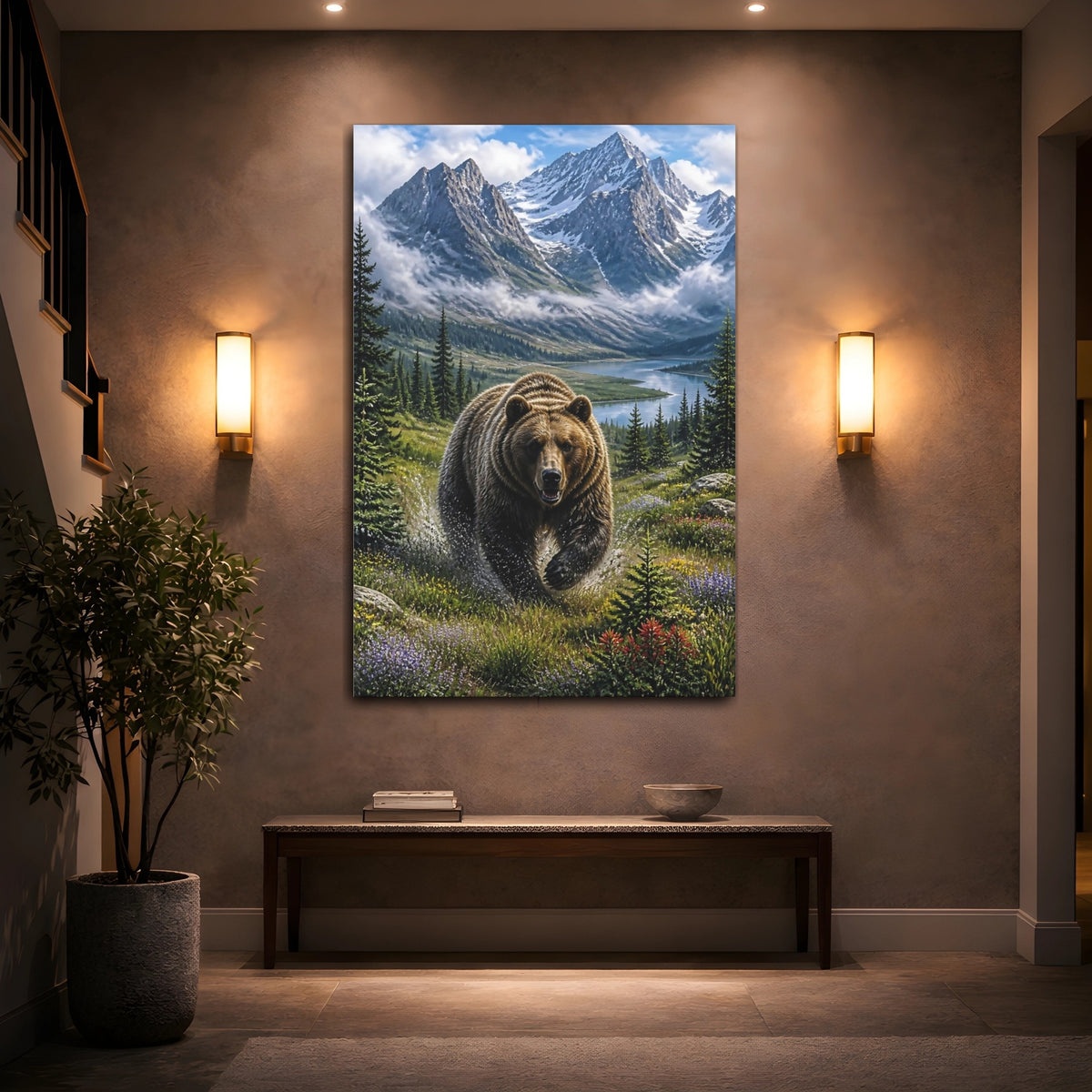 Mockup 2. Running Grizzly Animals shown as canvas print