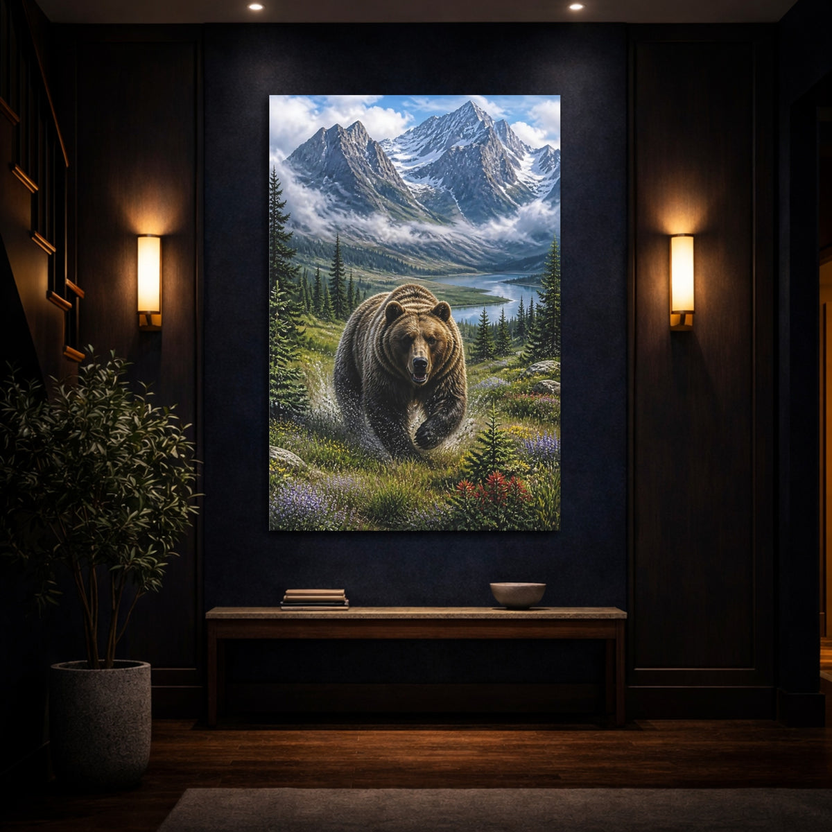 Mockup 4. Running Grizzly Animals shown as canvas print