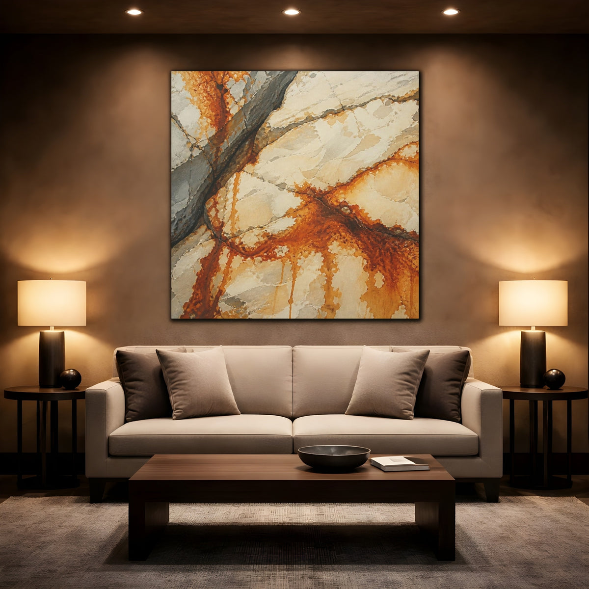 Mockup 2. Rusted Stone Veins shown as canvas print