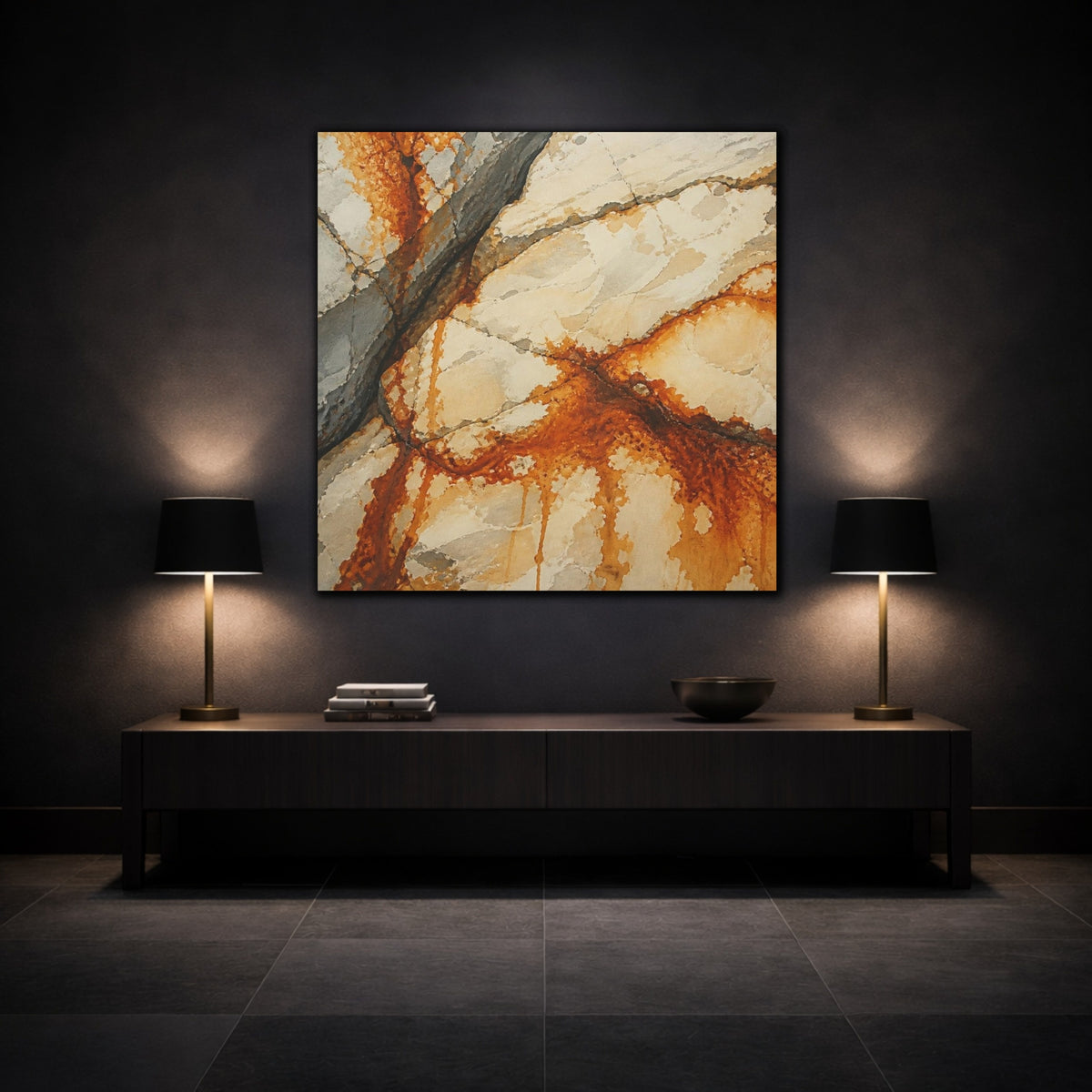 Mockup 3. Rusted Stone Veins shown as canvas print