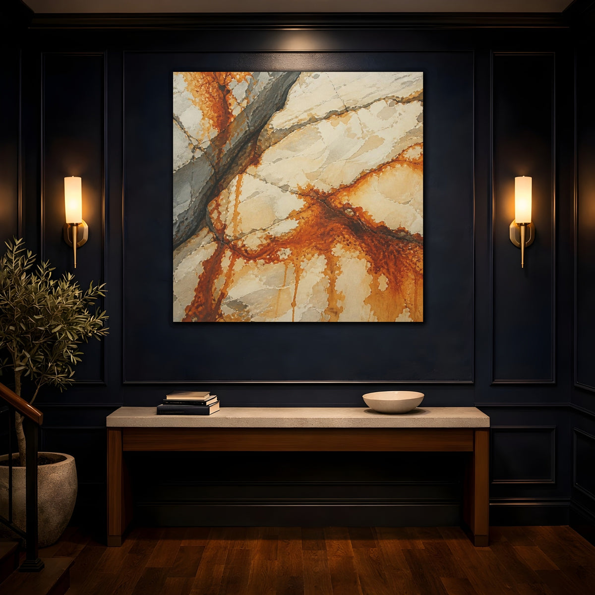 Mockup 4. Rusted Stone Veins shown as canvas print