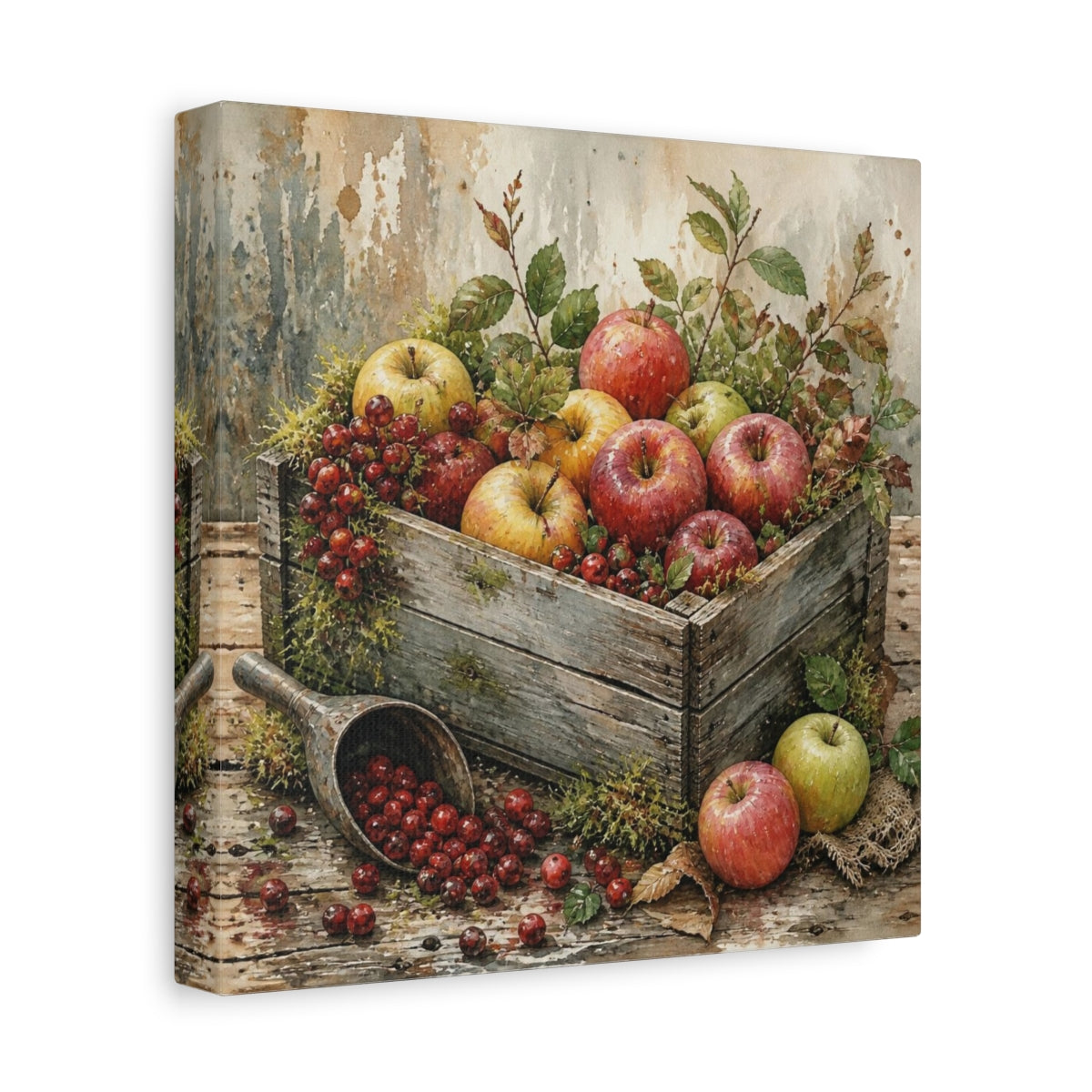 Side Mockup 9. Rustic Apple Crate shown as canvas print
