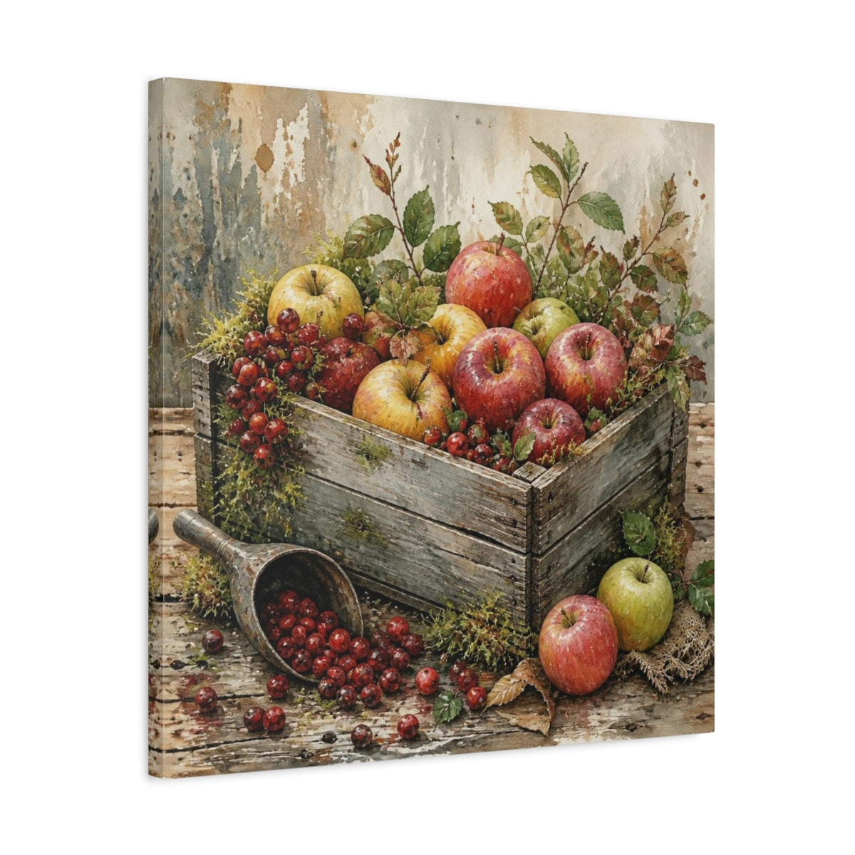 Side Mockup 4. Rustic Apple Crate shown as canvas print