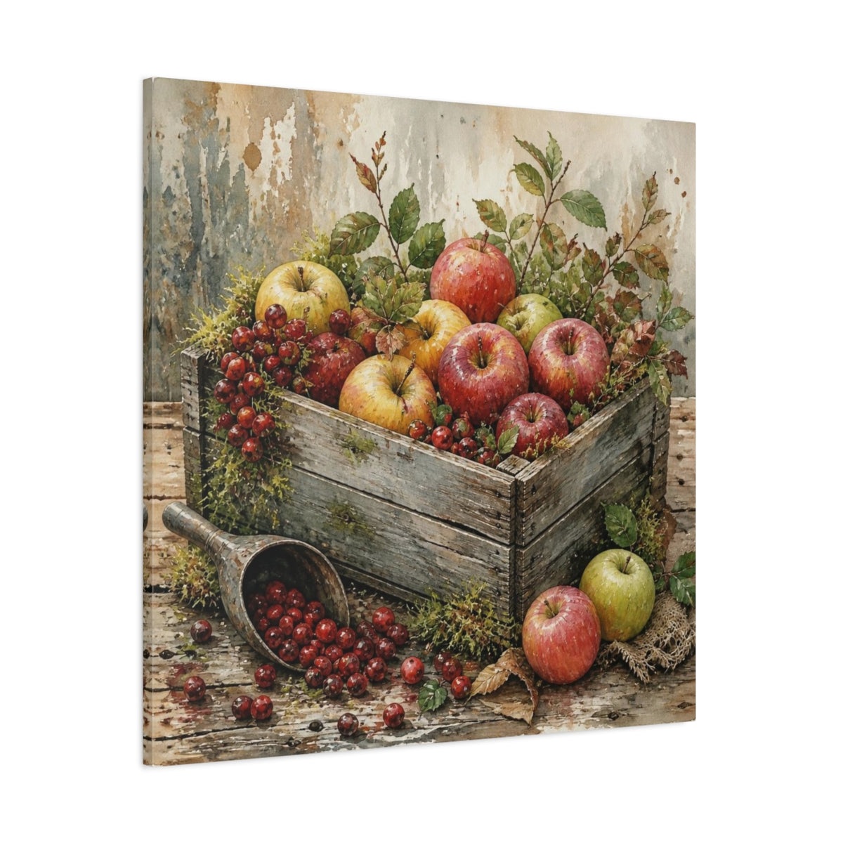Side Mockup 1. Rustic Apple Crate shown as canvas print