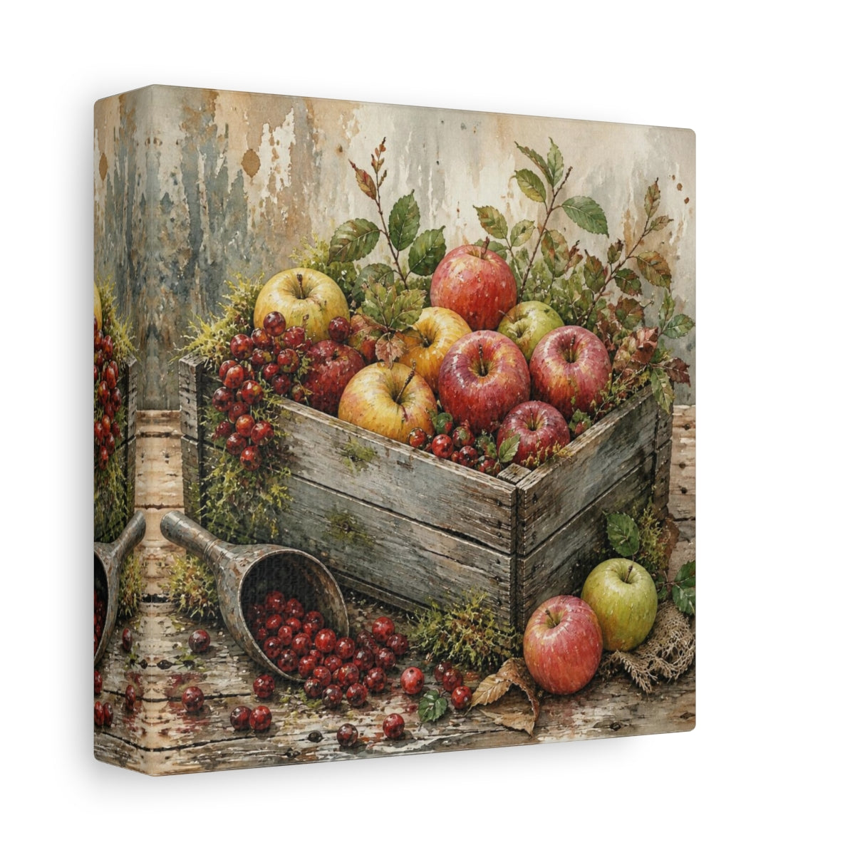 Side Mockup 2. Rustic Apple Crate shown as canvas print
