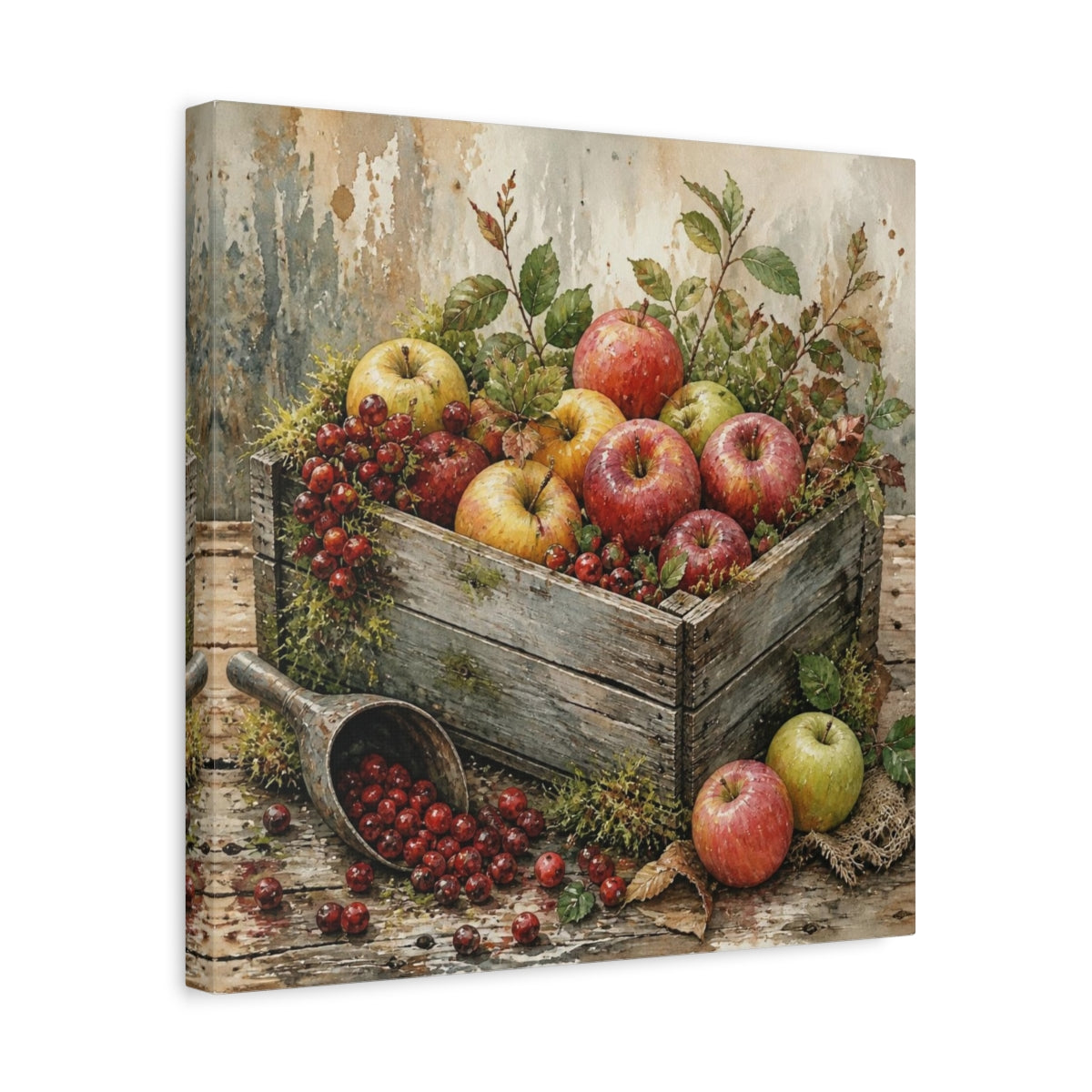 Side Mockup 6. Rustic Apple Crate shown as canvas print