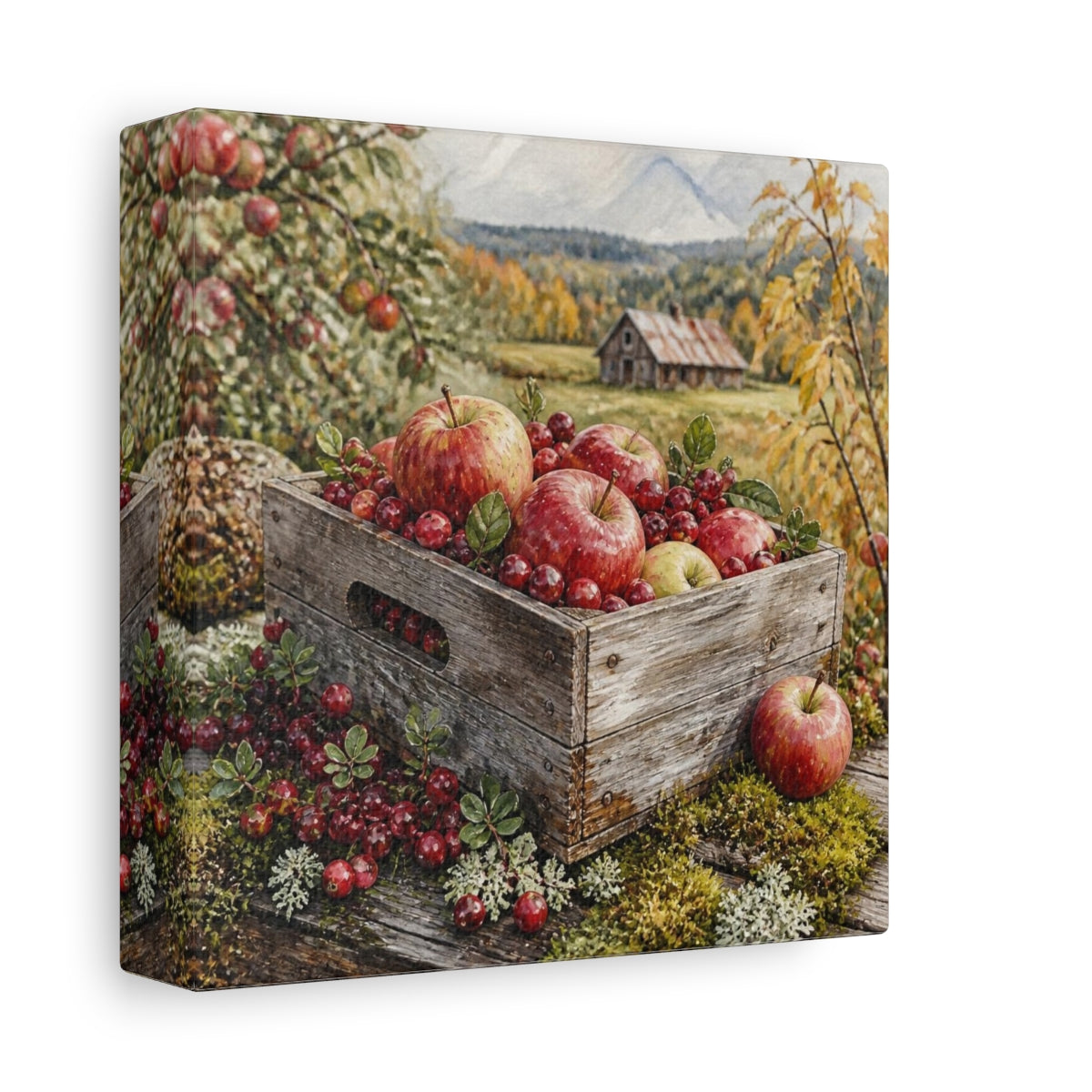 Side Mockup 2. Rustic Apple Crate shown as canvas print
